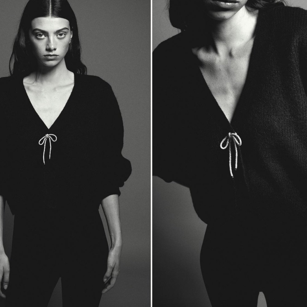 H&M Rhinestone-Bow Black Cardigan